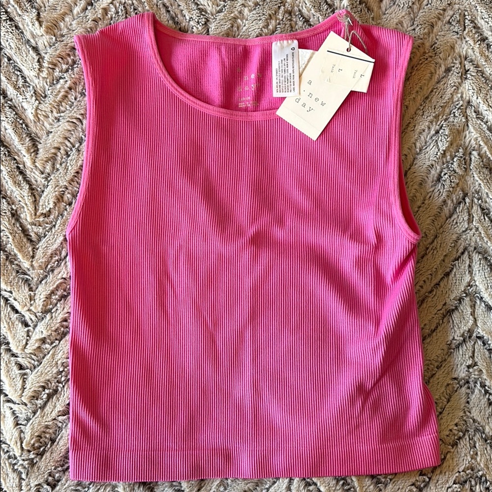 a new day Vibrant Pink Ribbed Tank Top